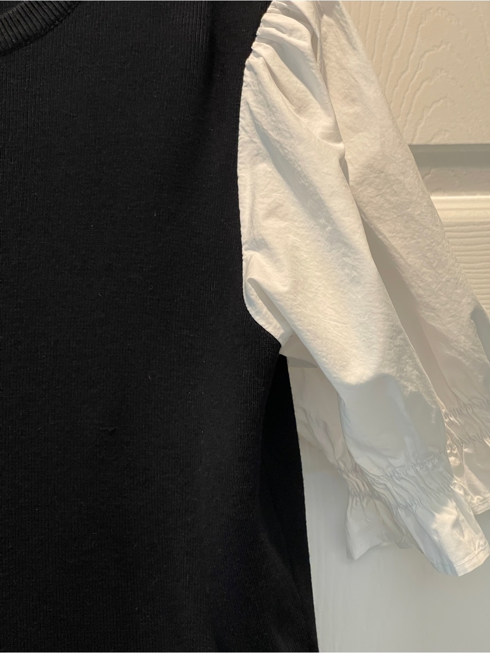 Anthropologie Black Knit Top with White Puff Sleeves - Picture 4 of 4